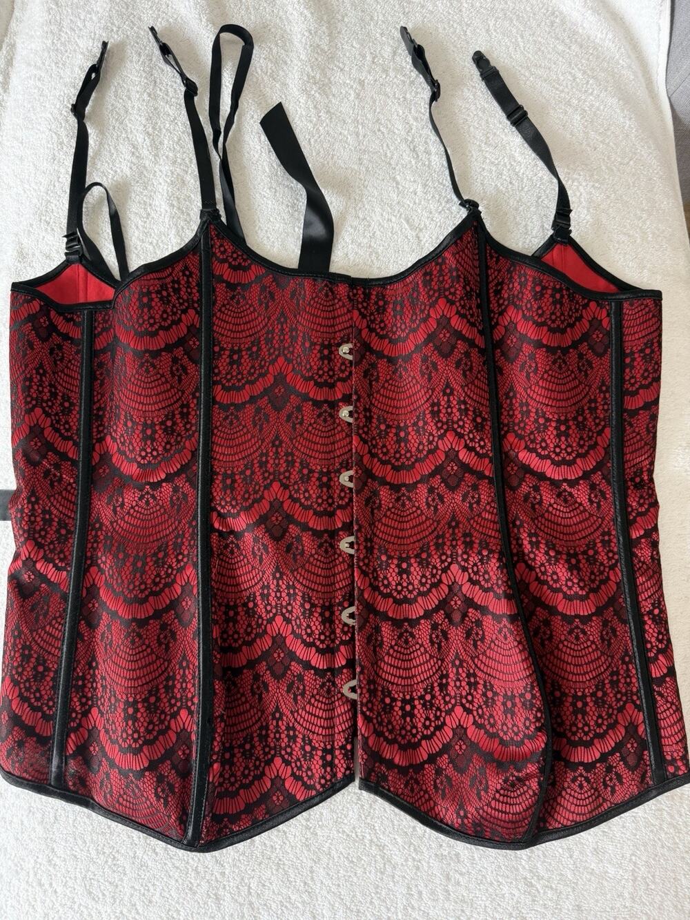 Adore Me Red Black Lace Corset Top Busk Front Lace Up Back Gothic Burlesque 3X